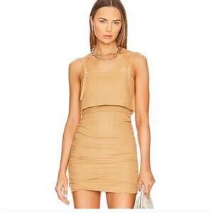 Camila Coelho XS NEW Virginia Linen Mini Dress in Sand Ruched Revolve Travel